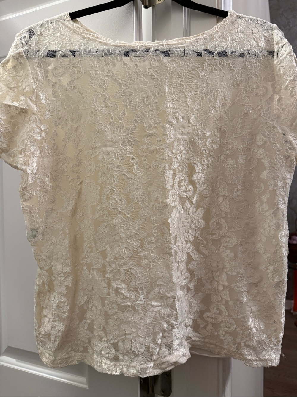 Cream Lace Short Sleeve Women's Top